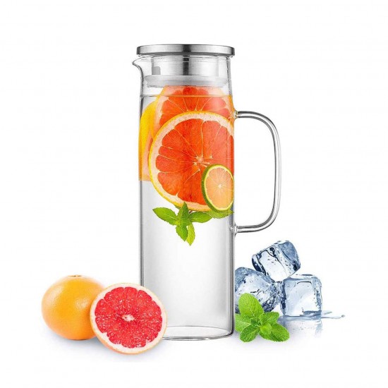 Glass Pitcher with Lid, 34 Oz Heat Resistant Glass Water Carafe with Handle  for Fridge, Small Pitcher for Iced Tea, Milk, Hot and Cold Beverage, Glass